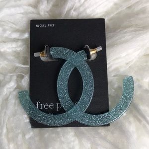 Free Press transparent blue glitter earrings